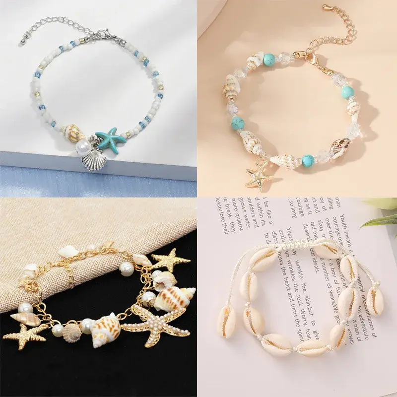 Fashion Bohemian Natural Shell Beads Bracelet Women Sea Star Woven Rope Bracelet Handmade Friendship Beach Holiday Bracelets
