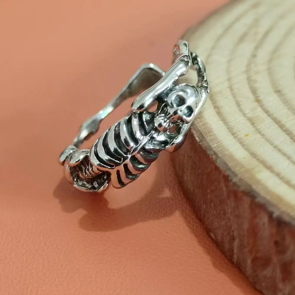 Retro Creative Punk Skeleton Opening Ring Unisex Exaggerated Retro Ring Vintage Hip Hop Rock Halloween Fashion Jewelry Кольцо