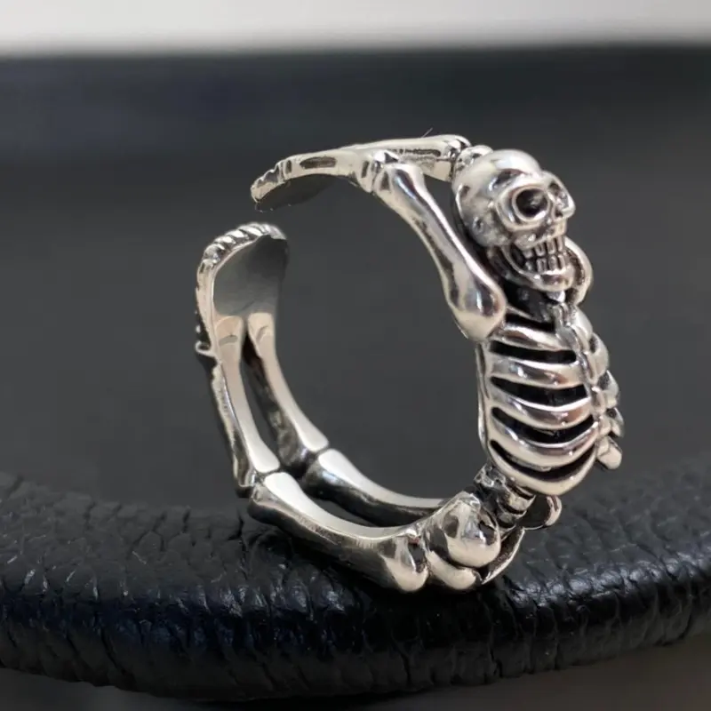 Retro Creative Punk Skeleton Opening Ring Unisex Exaggerated Retro Ring Vintage Hip Hop Rock Halloween Fashion Jewelry Кольцо