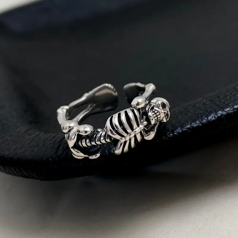 Retro Creative Punk Skeleton Opening Ring Unisex Exaggerated Retro Ring Vintage Hip Hop Rock Halloween Fashion Jewelry Кольцо