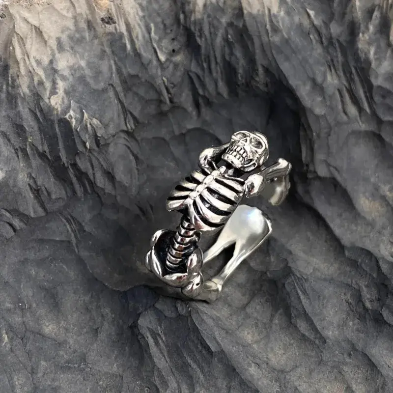 Retro Creative Punk Skeleton Opening Ring Unisex Exaggerated Retro Ring Vintage Hip Hop Rock Halloween Fashion Jewelry Кольцо