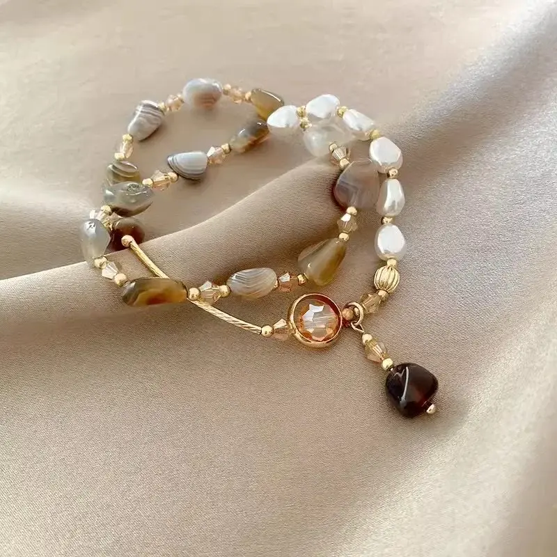 Fashion Double Layered Crystal Pearl Splicing Beaded Bracelets Women Luxury Crystal Beads Wrap Bracelet Bangle Jewelry Gifts
