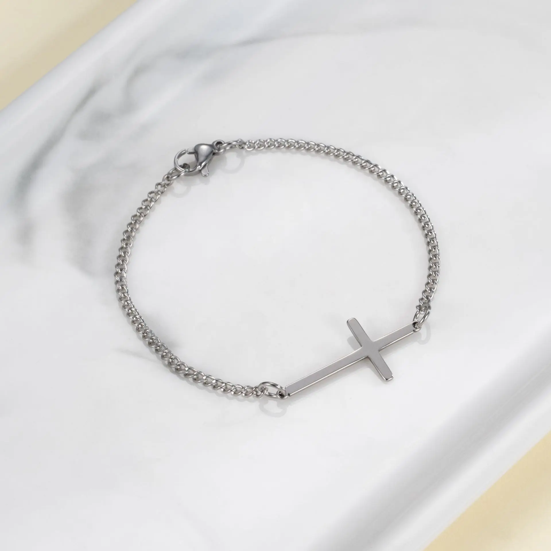 New Fashion Cross Pendant Bracelet Cross Bracelet Stainless Steel Women's Adjustable Link Stacked Layered Chain Bracelets
