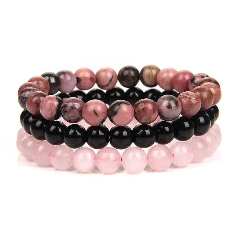 3Pcs/Set Natural Stone Bracelet Quartzs Obsidian Amethysts Tiger Eye Beads Fashion Elastic Bracelets Women Men Health Protection