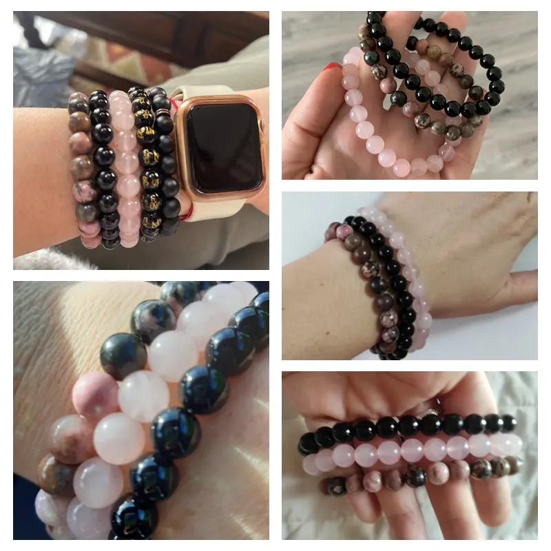 3Pcs/Set Natural Stone Bracelet Quartzs Obsidian Amethysts Tiger Eye Beads Fashion Elastic Bracelets Women Men Health Protection