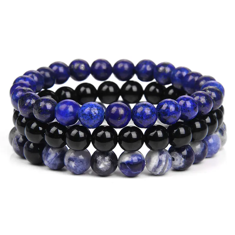 3Pcs/Set Natural Stone Bracelet Quartzs Obsidian Amethysts Tiger Eye Beads Fashion Elastic Bracelets Women Men Health Protection