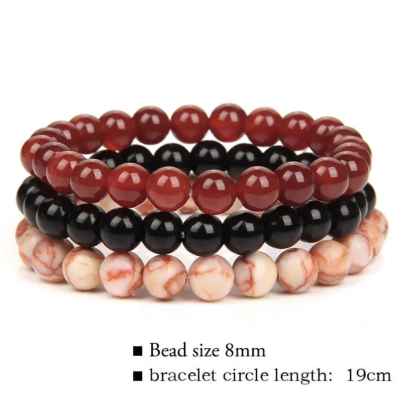 3Pcs/Set Natural Stone Bracelet Quartzs Obsidian Amethysts Tiger Eye Beads Fashion Elastic Bracelets Women Men Health Protection