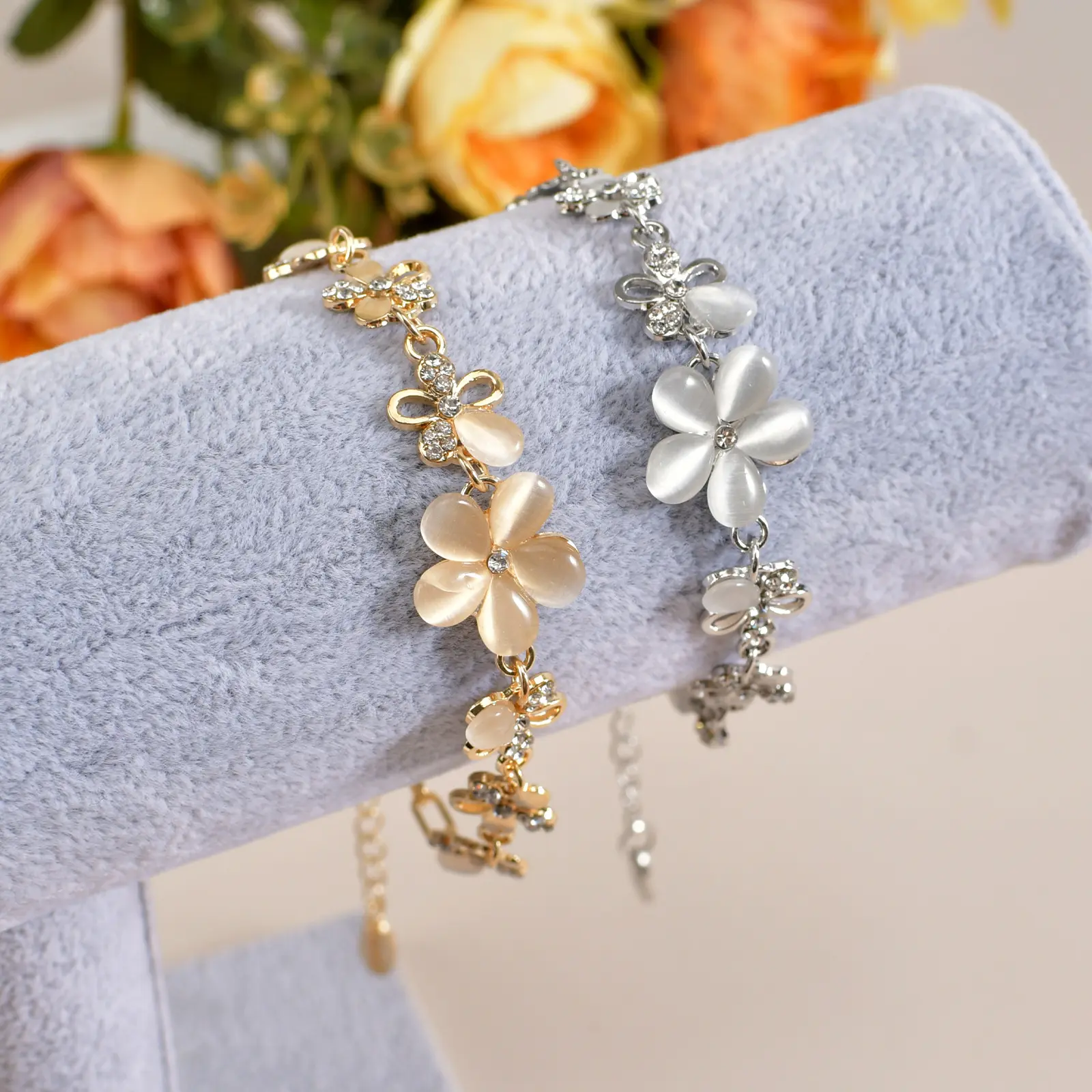 Fashion Lucky Flower Bracelet Crystals Chain Woman Stainless Steel Flower Bracelet Women Valentines Gift Wedding Party Jewelry
