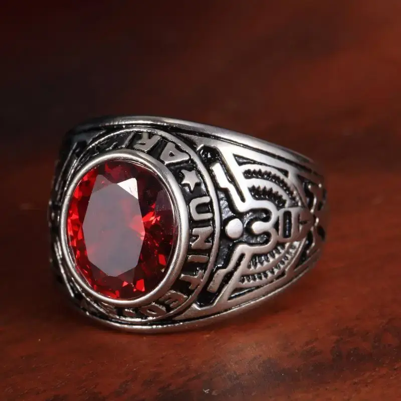 Fashion Trend Personality Men's Ring Domineering Red Green Blue Black Gemstone Inlaid Creative Retro Ring Jewelry Accessories