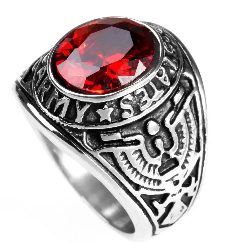 Fashion Trend Personality Men's Ring Domineering Red Green Blue Black Gemstone Inlaid Creative Retro Ring Jewelry Accessories