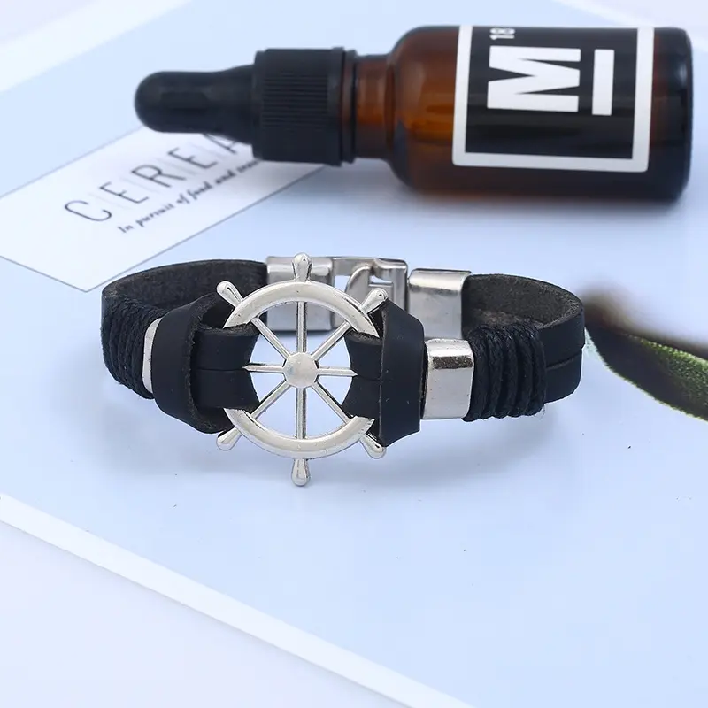 New Fashion Weave Men Sailor Rudder Leather Bracelet for Men Nautical Bangles Brackelts Brazalet Vintage Helmsman Crew Jewelry