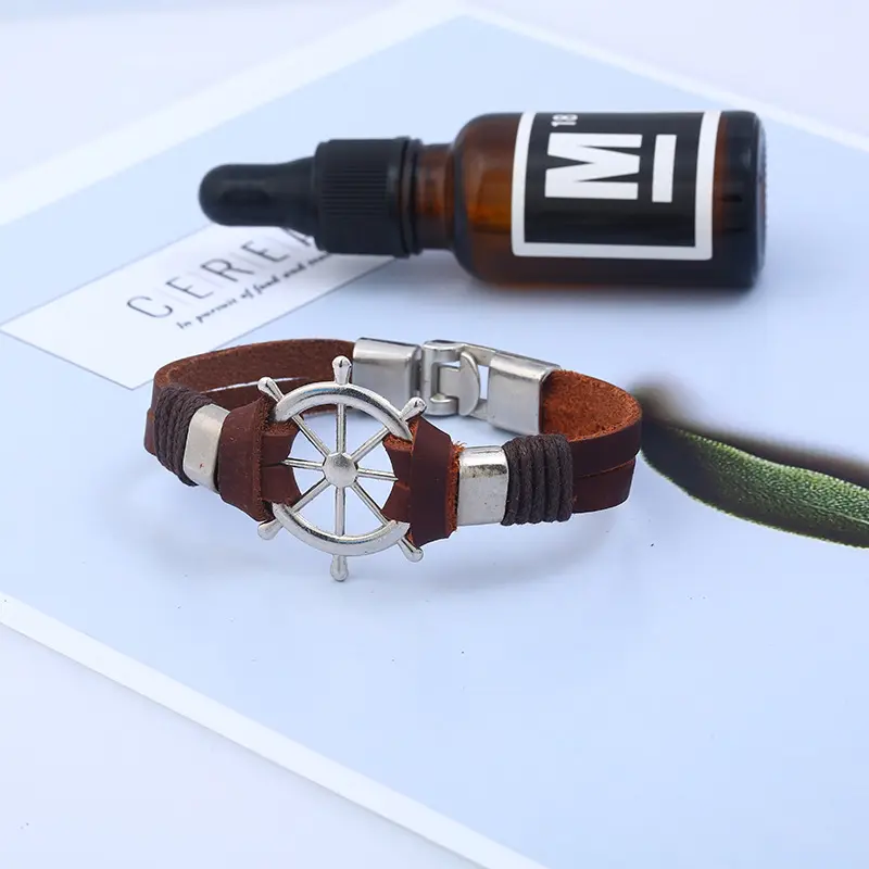 New Fashion Weave Men Sailor Rudder Leather Bracelet for Men Nautical Bangles Brackelts Brazalet Vintage Helmsman Crew Jewelry