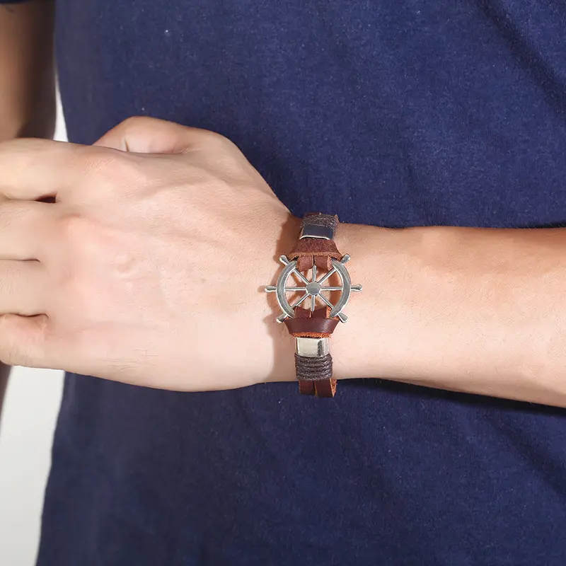 New Fashion Weave Men Sailor Rudder Leather Bracelet for Men Nautical Bangles Brackelts Brazalet Vintage Helmsman Crew Jewelry