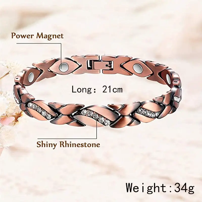 New Pure Copper Magnetic Pain Relief Bracelet for Men Therapy Double Row Magnets Link Chain Vintage Stainless Steel Men Bracelet