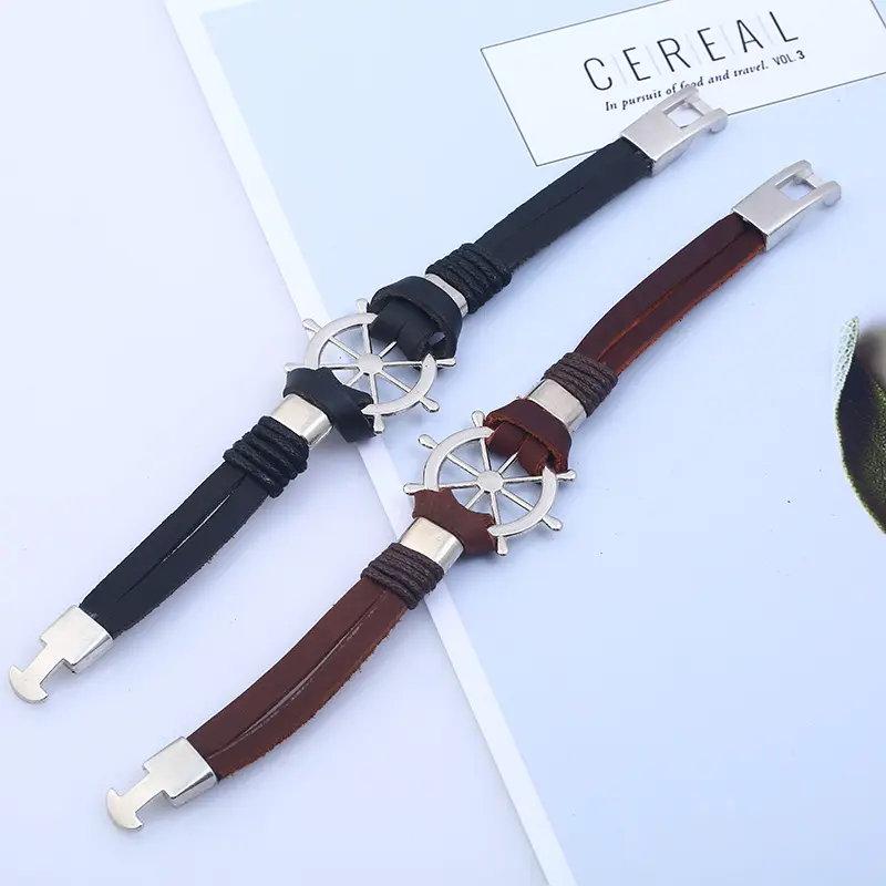 New Fashion Weave Men Sailor Rudder Leather Bracelet for Men Nautical Bangles Brackelts Brazalet Vintage Helmsman Crew Jewelry