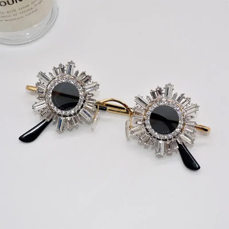 Round Dimond Sunglasses Children Crystals Sexy Girls Sun Glasses Rhinestone Child Shades for Party Oculos De Sol Feminino