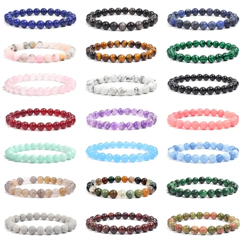 Fashion Natural Stone Beads Bracelet for Women Men Amethysts Crystal Quartzs Aquamarines Jades Jewelry Elastic Bangle Bracelets