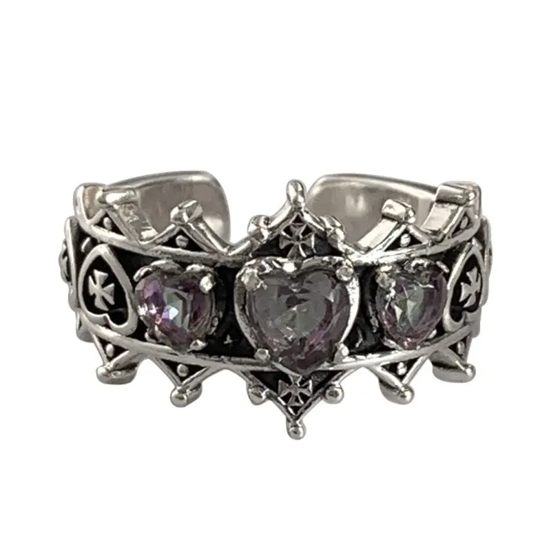 Fashion Vintage Lolita Gothic Adjustable Love Heart Cross Rings Women Girls Bridal Wedding Engagement Rings Jewelry Gift Anillos