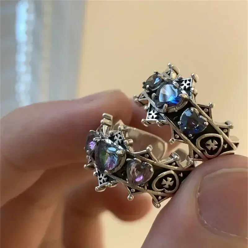 Fashion Vintage Lolita Gothic Adjustable Love Heart Cross Rings Women Girls Bridal Wedding Engagement Rings Jewelry Gift Anillos