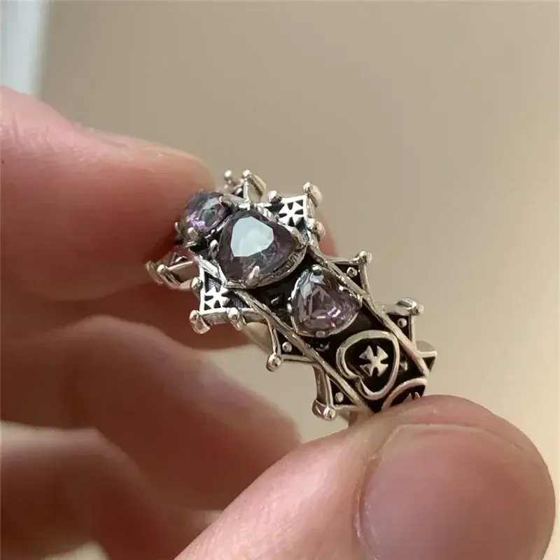 Fashion Vintage Lolita Gothic Adjustable Love Heart Cross Rings Women Girls Bridal Wedding Engagement Rings Jewelry Gift Anillos