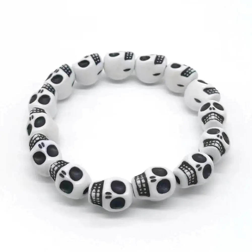 New Retro Multi Color Personalized Skull Head Acrylic Beaded Bracelet for Halloween Gift