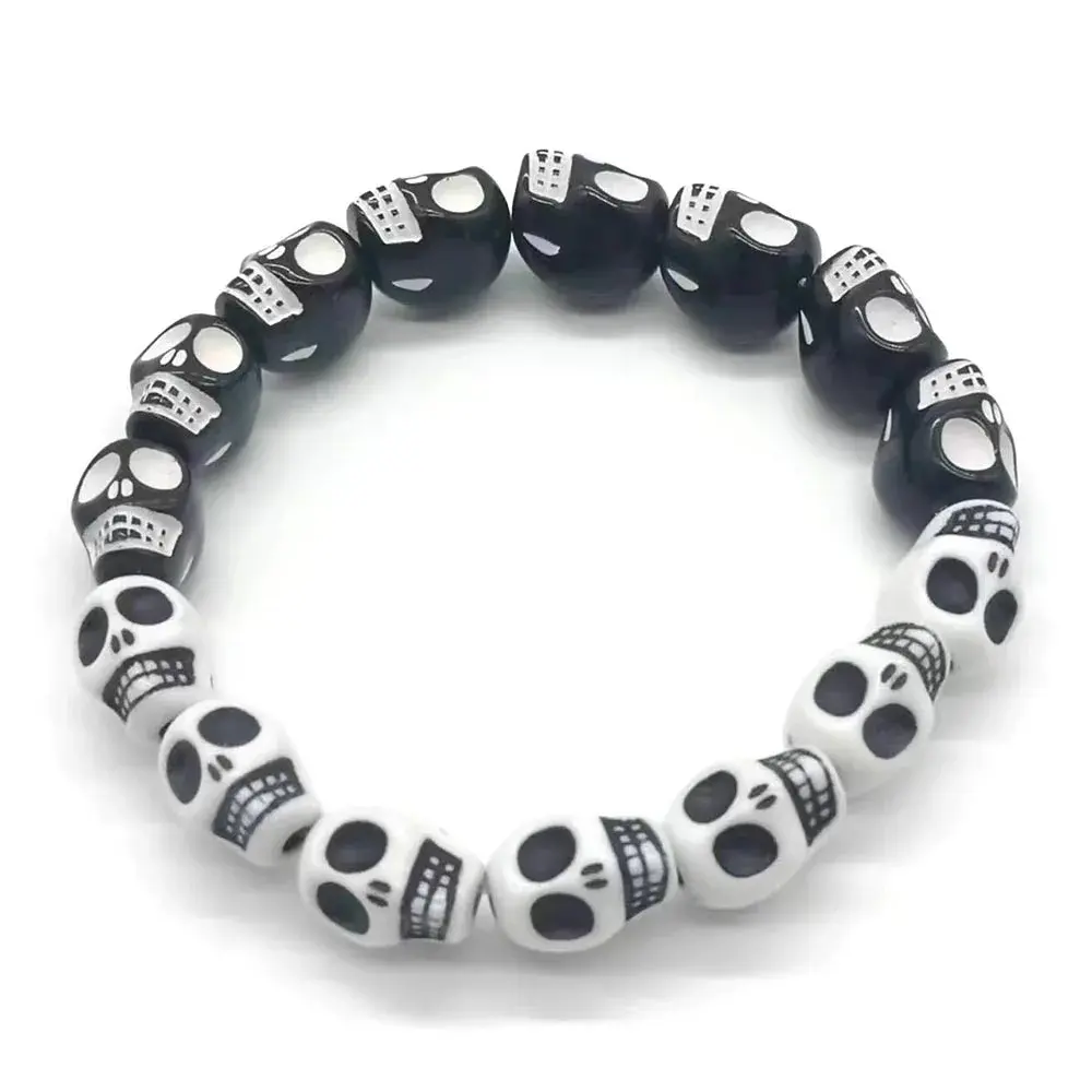 New Retro Multi Color Personalized Skull Head Acrylic Beaded Bracelet for Halloween Gift