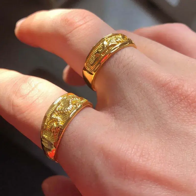 1PCS New Golden Ring Full of Stars Couple Model for Men and Women Dragon and Phoenix Agate Golden Ring Anillos De Bodas