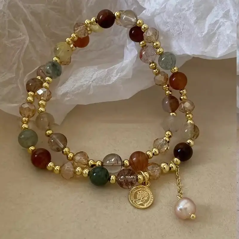 Fashion Double Layered Crystal Pearl Splicing Beaded Bracelets for Women Ethnic Crystal Beads Wrap Bracelet Bangle Jewelry Gifts