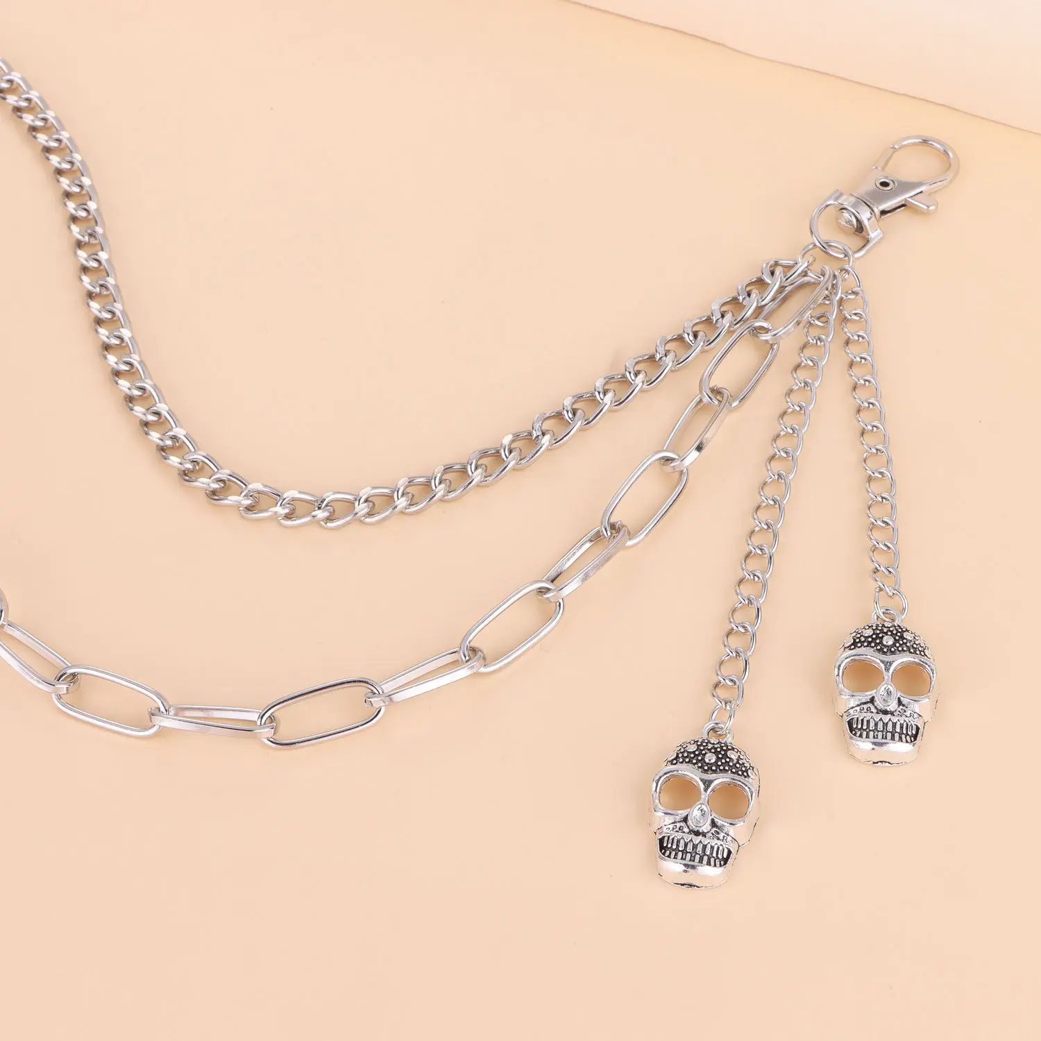 New Metal Skull Punk Rock Layered Chain Keychains Men Women Waist Key Chain Jeans Hip-hop Pants Belt Chains Jewelry Accessories