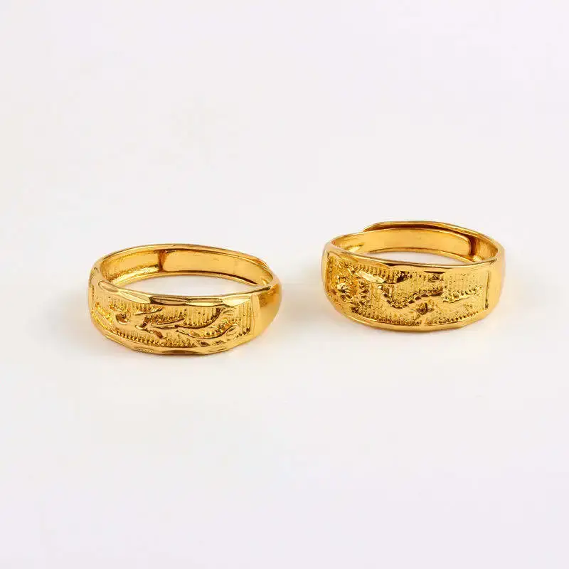 1PCS New Golden Ring Full of Stars Couple Model for Men and Women Dragon and Phoenix Agate Golden Ring Anillos De Bodas