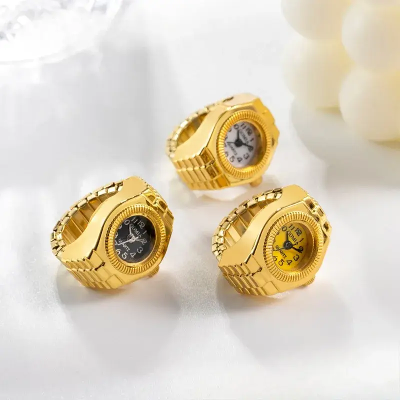 Fashion Creative Design Men's and Women's Finger Ring Watch Rivet Peach Heart Retro Ring Watch Men's and Women's Party Jewelry