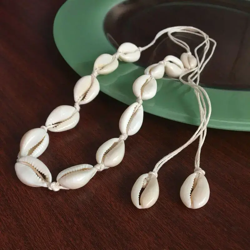 Fashion Boho Beach Bohemian Shell Choker Necklaces Women Girls Hand Woven Necklace Jewelry Chained Shell Pendants Necklace