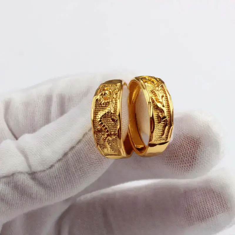 1PCS New Golden Ring Full of Stars Couple Model for Men and Women Dragon and Phoenix Agate Golden Ring Anillos De Bodas