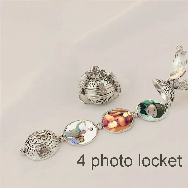 DIY 4 Photo Storage Pendant Metal Angel Wings Locket Necklace Jewelry Fashion Romantic Album Box Accessories Family Lover Gifts