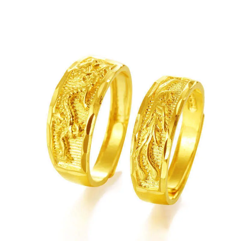 1PCS New Golden Ring Full of Stars Couple Model for Men and Women Dragon and Phoenix Agate Golden Ring Anillos De Bodas