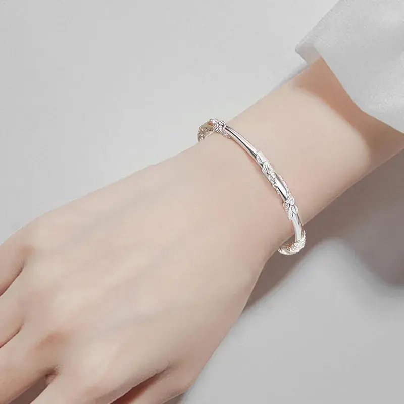 Silver Flowers Fashion Bracelet Women Simple Texture Adjustable Solid Bracelets Light Luxury Bangles Party Jewelry