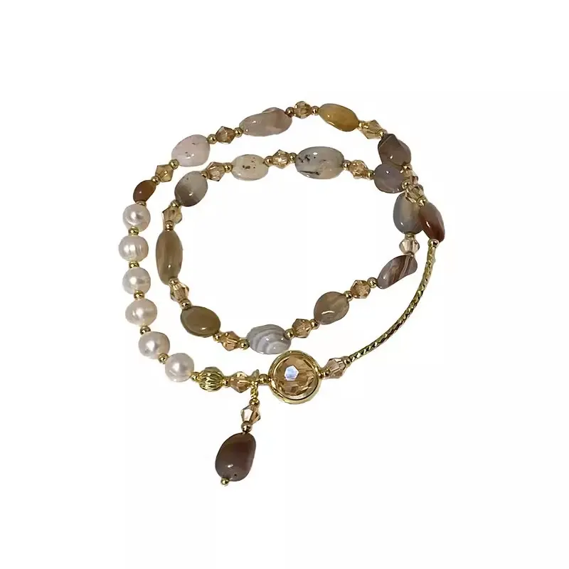 Fashion Double Layered Crystal Pearl Splicing Beaded Bracelets for Women Ethnic Crystal Beads Wrap Bracelet Bangle Jewelry Gifts
