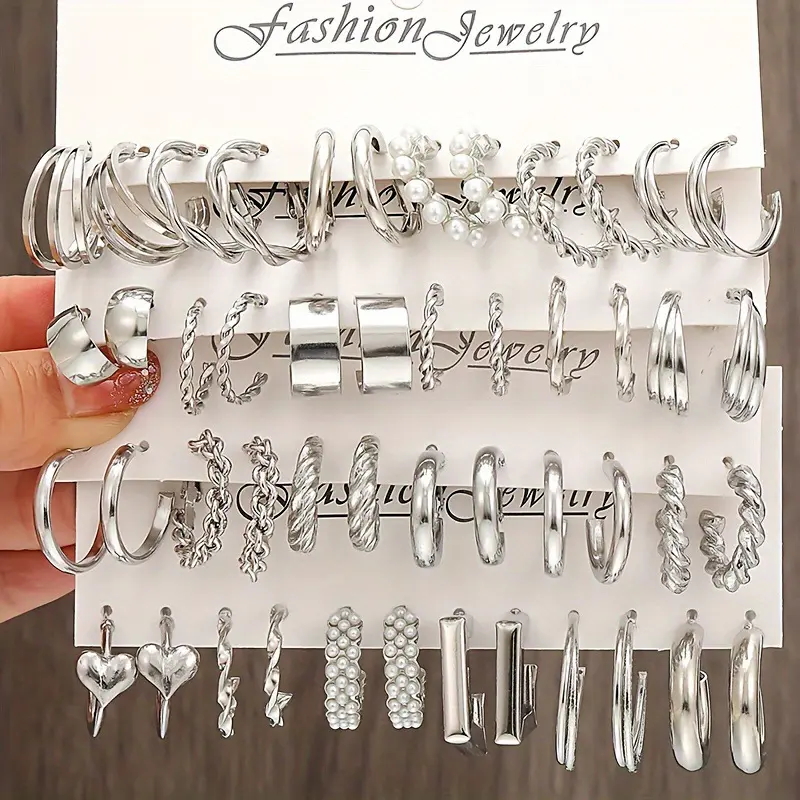 Heart Pearl Dangle Fashion Earrings Set Metal Gold Color Butterfly Locks Earrings Women Trendy Luxury Jewelry Hoop Earrings