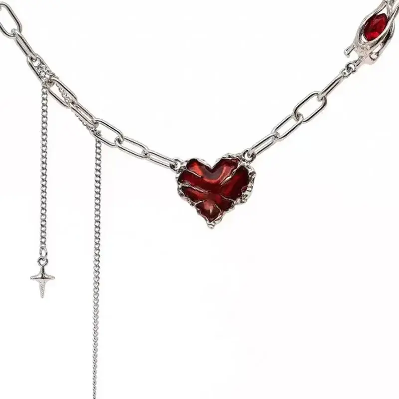 Fashion Forever Love Heart Shape Pendant Women Necklace Metal Hip Hop Beads Charm Beaded Link Chain Classy Necklace Jewelry
