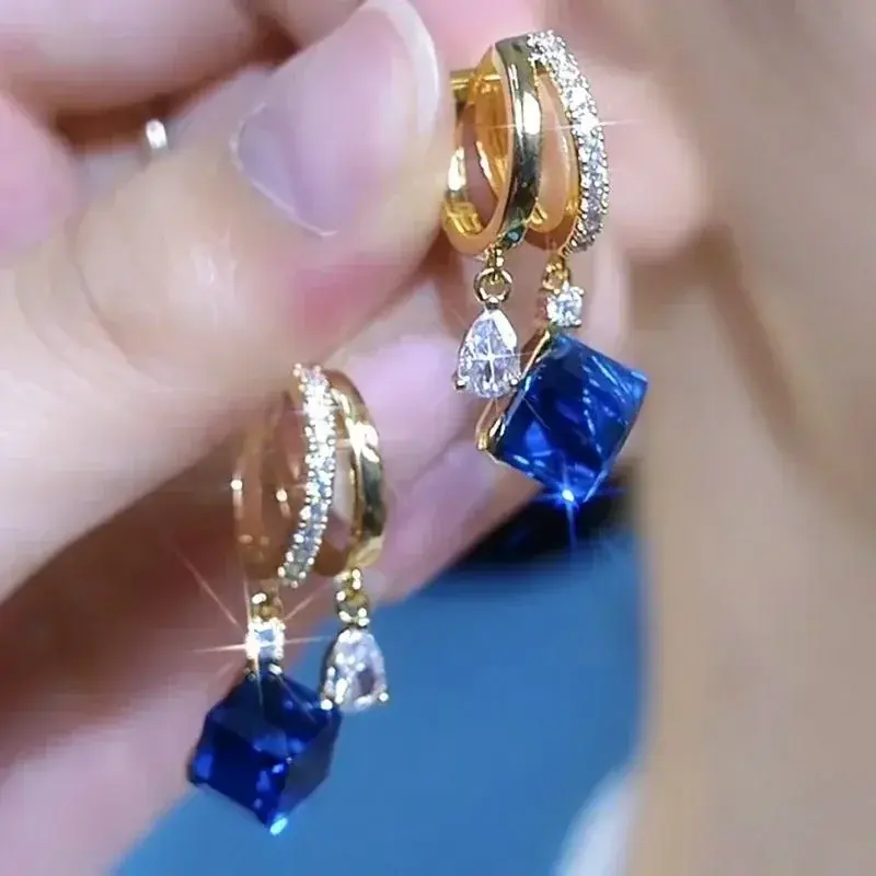 Fashion Geometric Square Crystal Zircon Dangle Earrings for Women Exquisite Luxury Wedding Party Earrings Jewelry Birthday Gifts
