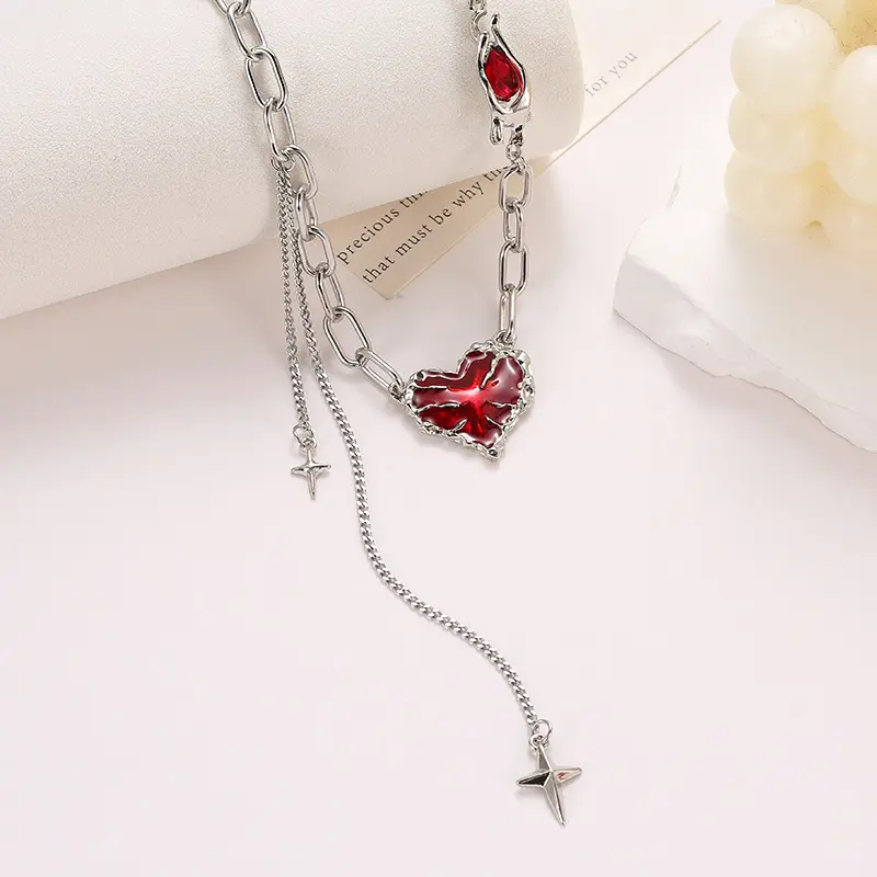 Fashion Forever Love Heart Shape Pendant Women Necklace Metal Hip Hop Beads Charm Beaded Link Chain Classy Necklace Jewelry