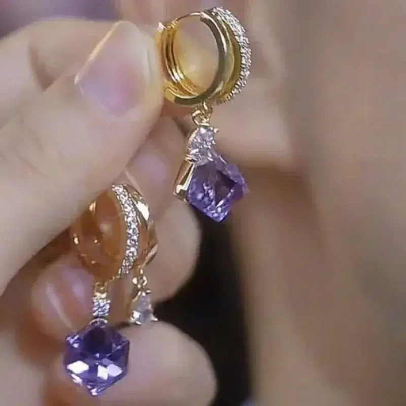 Fashion Geometric Square Crystal Zircon Dangle Earrings for Women Exquisite Luxury Wedding Party Earrings Jewelry Birthday Gifts