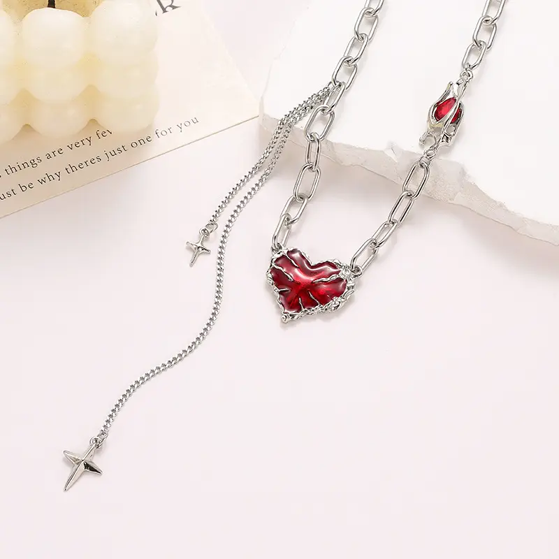 Fashion Forever Love Heart Shape Pendant Women Necklace Metal Hip Hop Beads Charm Beaded Link Chain Classy Necklace Jewelry