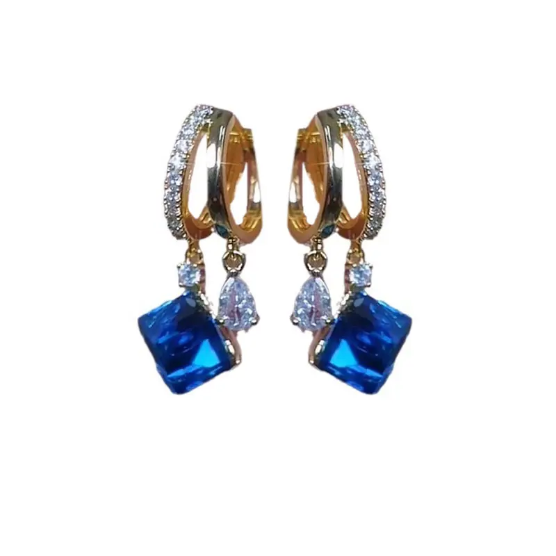 Fashion Geometric Square Crystal Zircon Dangle Earrings for Women Exquisite Luxury Wedding Party Earrings Jewelry Birthday Gifts