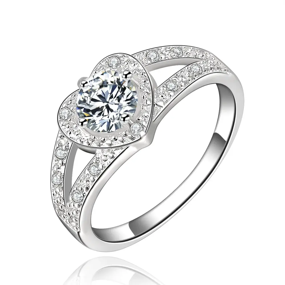 New Heart-shaped Silver Elegant Heart Zircon Ring Classic for Women Fashion Wedding Engagement Gift Charm Jewelry