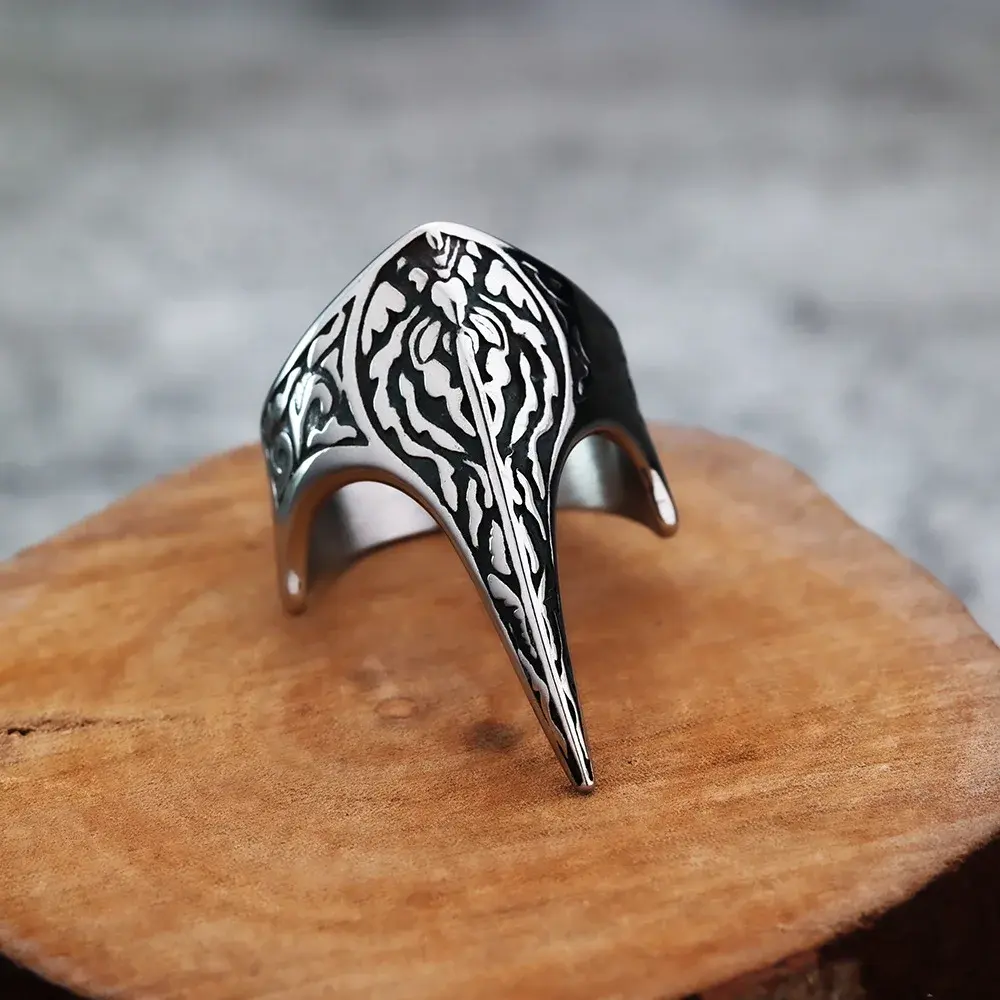 Retro Flame Emblem Odin Crow Ring for Men Silver Color Punk Gothic Adjustable Ring Handmade Biker Jewelry Accessories Man Gift