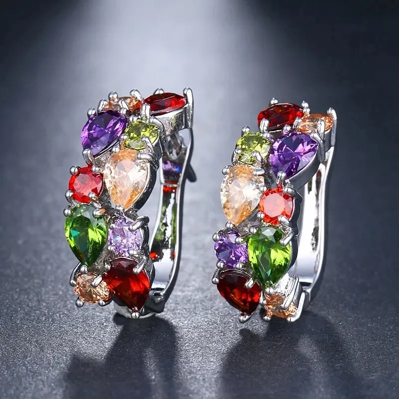 Hot Selling Zircon Ear Buckle Luxury Fashion Earrings Flash CZ Zircon Ear Studs Colors Earrings Women Cheap Brincos