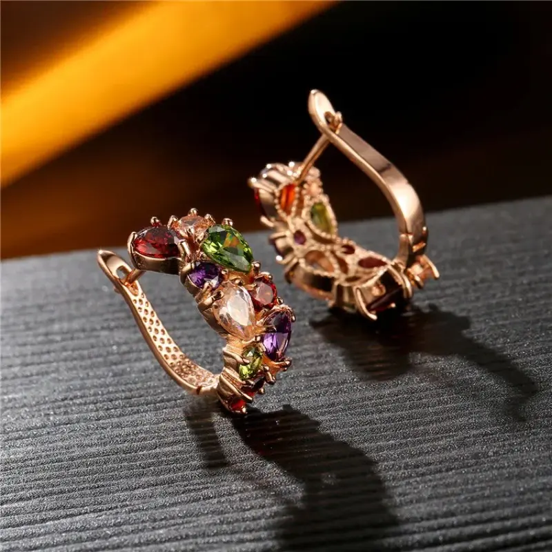 Hot Selling Zircon Ear Buckle Luxury Fashion Earrings Flash CZ Zircon Ear Studs Colors Earrings Women Cheap Brincos