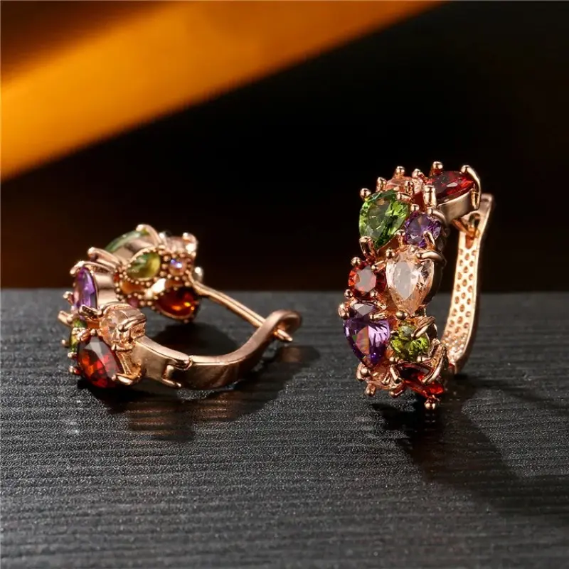 Hot Selling Zircon Ear Buckle Luxury Fashion Earrings Flash CZ Zircon Ear Studs Colors Earrings Women Cheap Brincos