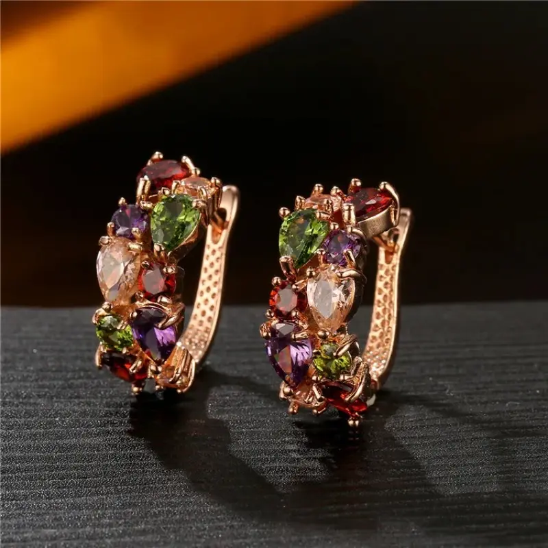 Hot Selling Zircon Ear Buckle Luxury Fashion Earrings Flash CZ Zircon Ear Studs Colors Earrings Women Cheap Brincos